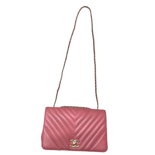 CHANEL Chevron V Stitch Chain Shoulder Bag Pink CH2092
