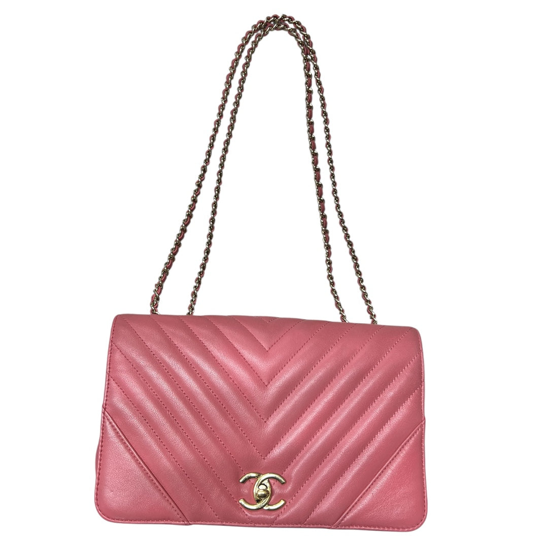 CHANEL Chevron V Stitch Chain Shoulder Bag Pink  CH2092