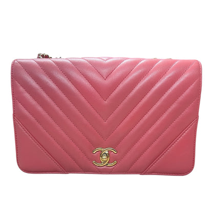 CHANEL Chevron V Stitch Chain Shoulder Bag Pink  CH2092