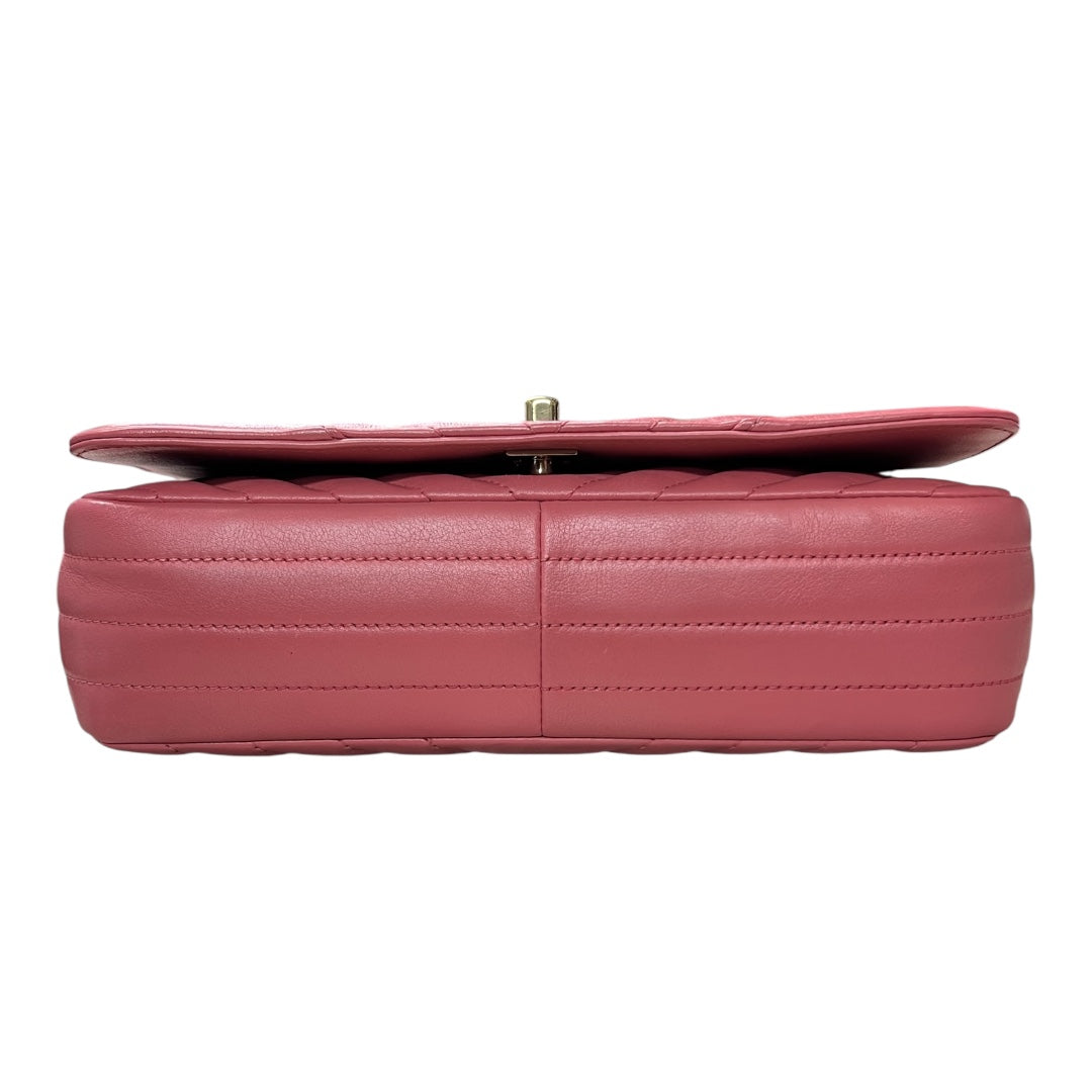 CHANEL Chevron V Stitch Chain Shoulder Bag Pink  CH2092