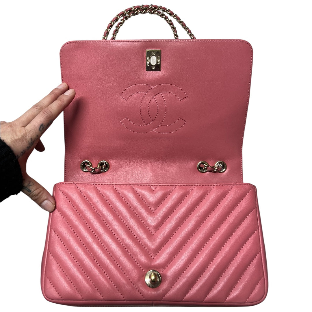 CHANEL Chevron V Stitch Chain Shoulder Bag Pink  CH2092