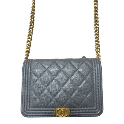 CHANEL Boy Chanel Mini Matelasse Chain Shoulder Bag Caviar Skin Gray  CH2093