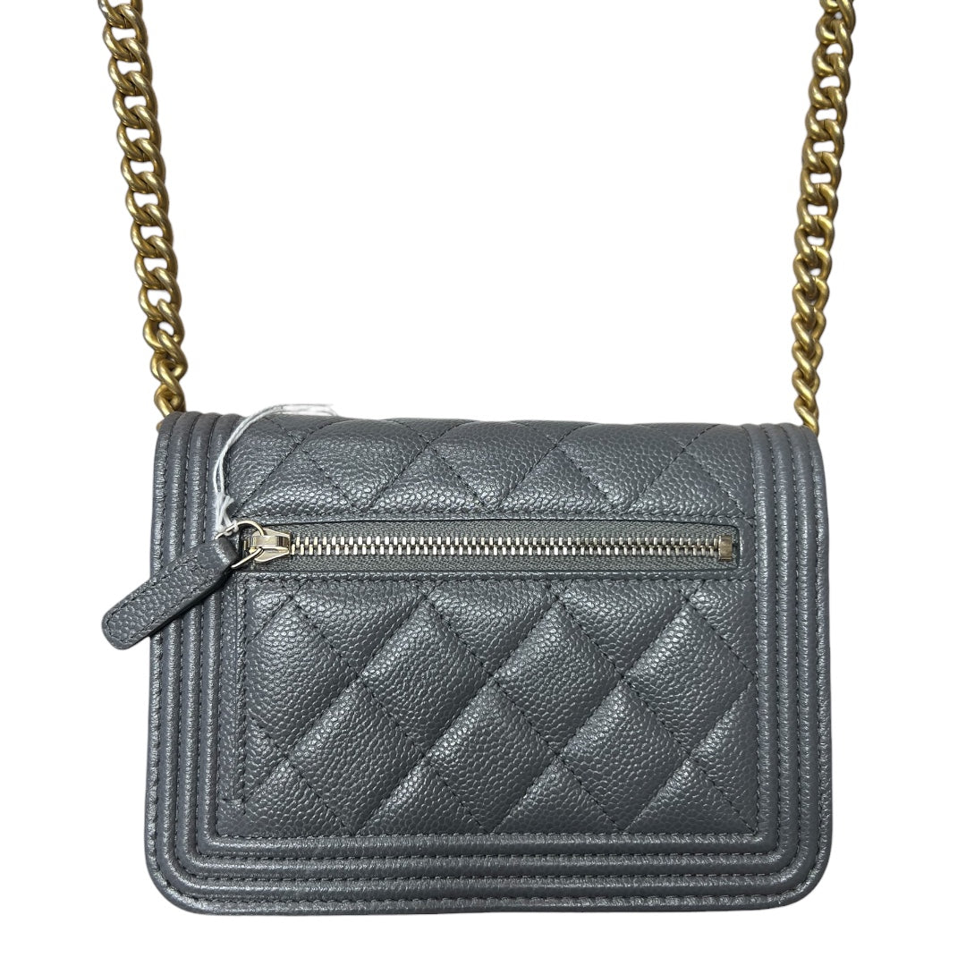 CHANEL Boy Chanel Mini Matelasse Chain Shoulder Bag Caviar Skin Gray  CH2093
