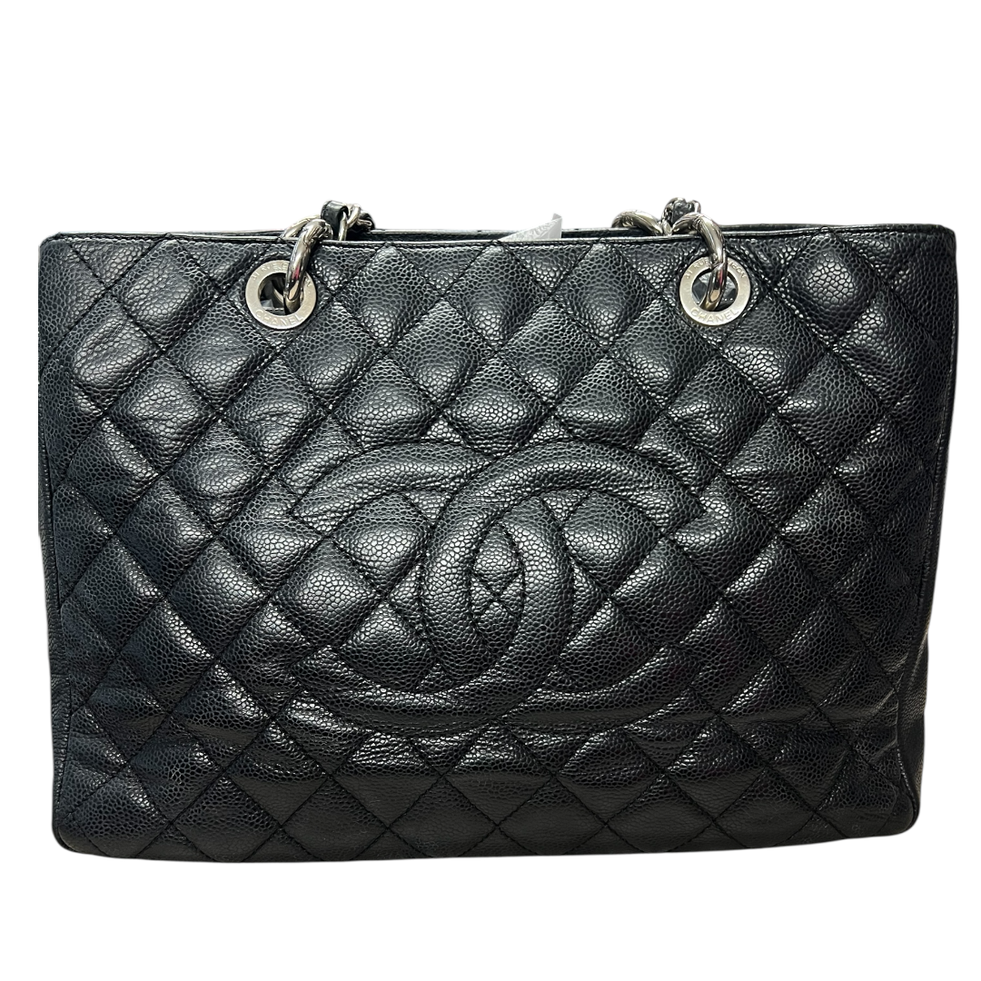 CHANEL GST Grand Shopping Tote Matelasse Caviar Skin Chain Tote Bag Black  CH2094