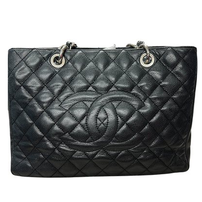 CHANEL GST Grand Shopping Tote Matelasse Caviar Skin Chain Tote Bag Black  CH2094