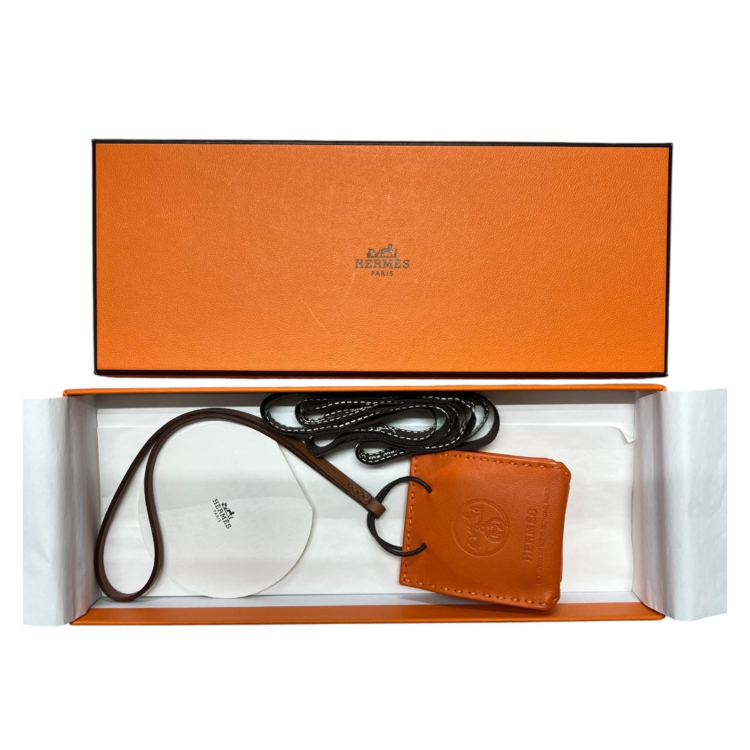 HERMES Sac Orange Bag Charm Orange Leather Handbag Charm  HE436