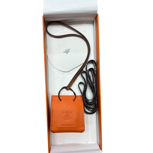 HERMES Sac Orange Bag Charm Orange Leather Handbag Charm  HE436