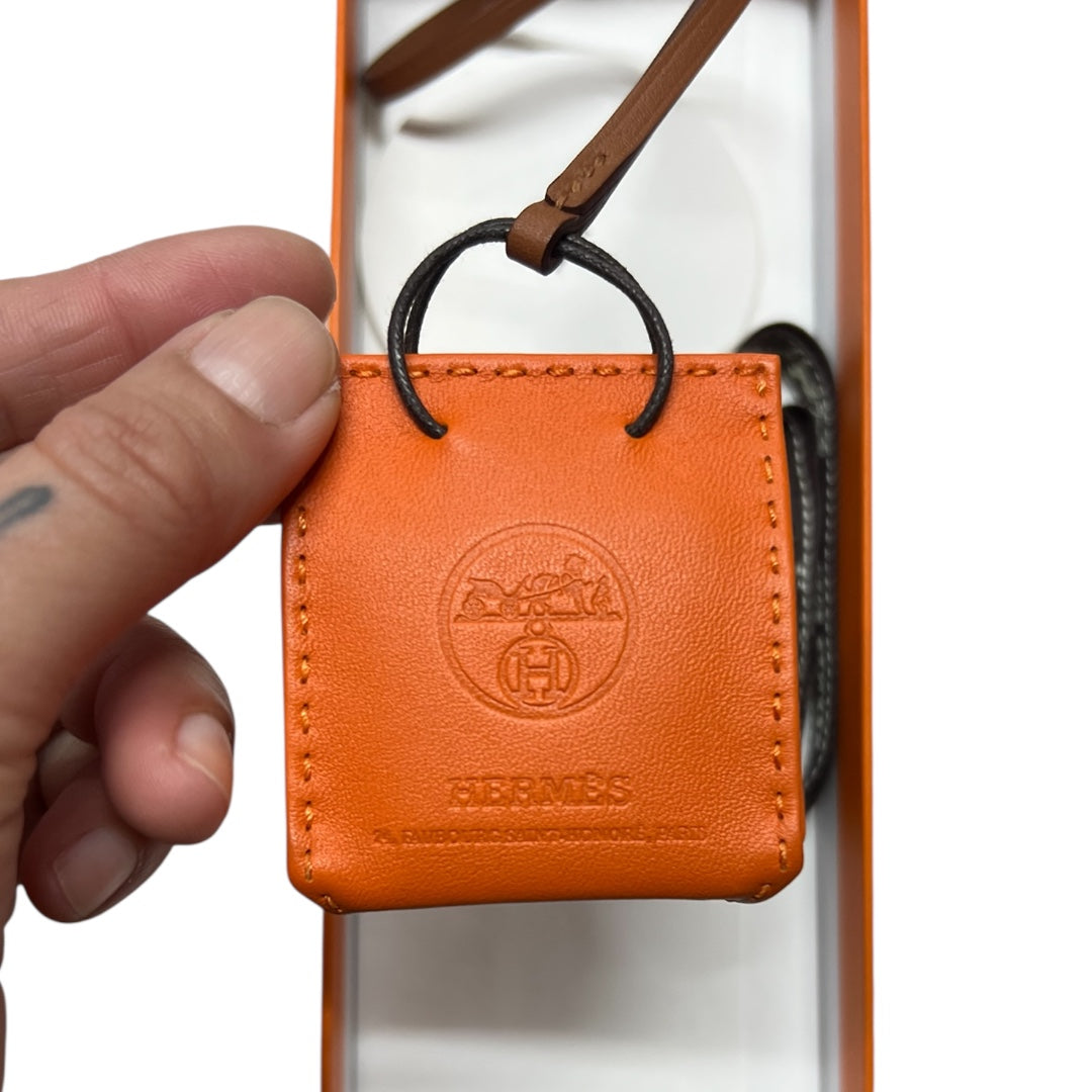 HERMES Sac Orange Bag Charm Orange Leather Handbag Charm  HE436