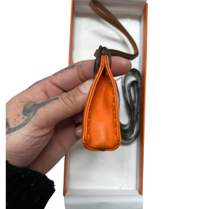 HERMES Sac Orange Bag Charm Orange Leather Handbag Charm  HE436