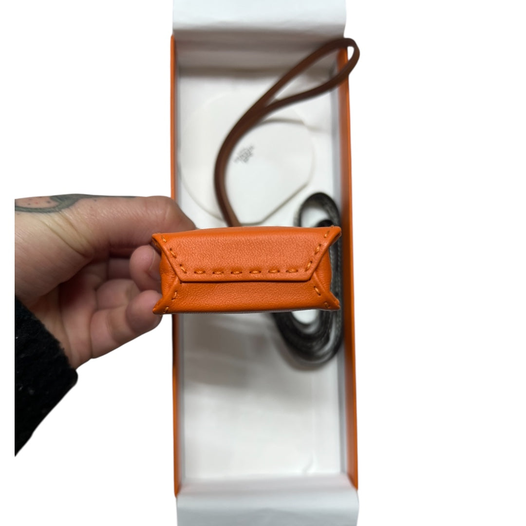 HERMES Sac Orange Bag Charm Orange Leather Handbag Charm  HE436