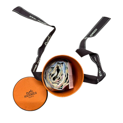 HERMES Twilly Carres Volants Silk Scarf Cream Blue Multicolor  HE437