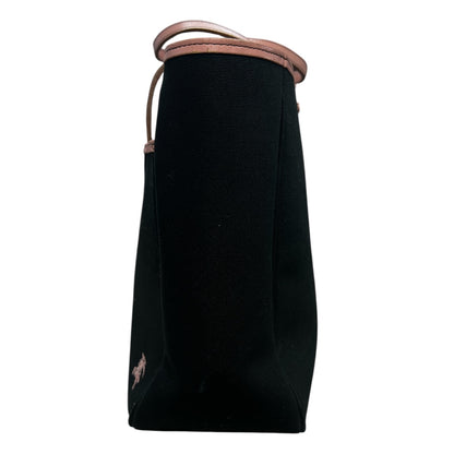 BURBERRY Horse Logo Canvas Tote Bag Black Pink Trim Handbag BU1215