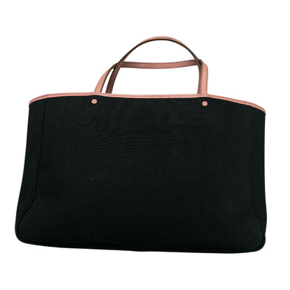 BURBERRY Horse Logo Canvas Tote Bag Black Pink Trim Handbag BU1215