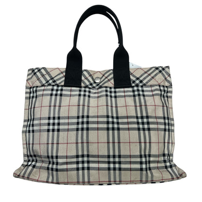 BURBERRY Nova Check Tote Bag Beige Plaid Handbag BU1217