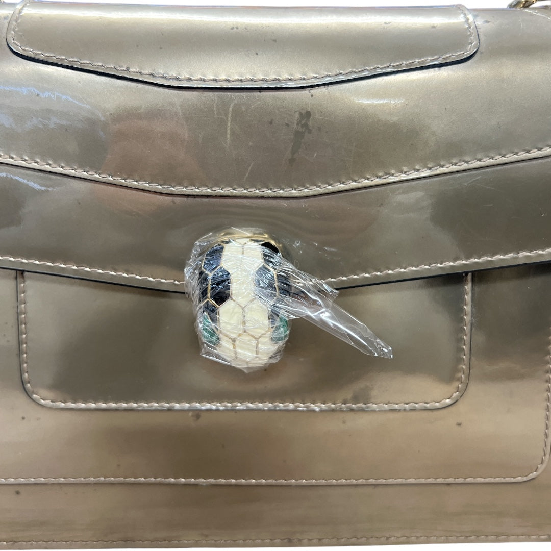 BVLGARI Serpenti Forever Patent Leather Chain Shoulder Bag Silver  BV61