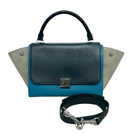 CELINE Trapeze Satchel Bag Leather Top Handle Shoulder Bag Blue  Ce257