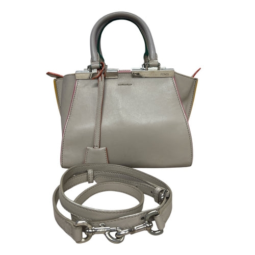 FENDI Petite 2Jours Leather 2-Way Top Handle Shoulder Bag Gray FE362