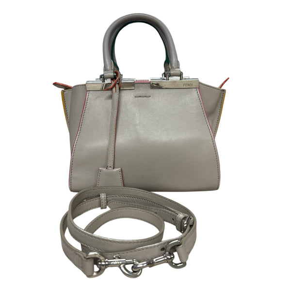 FENDI Petite 2Jours Leather 2-Way Top Handle Shoulder Bag Gray FE362