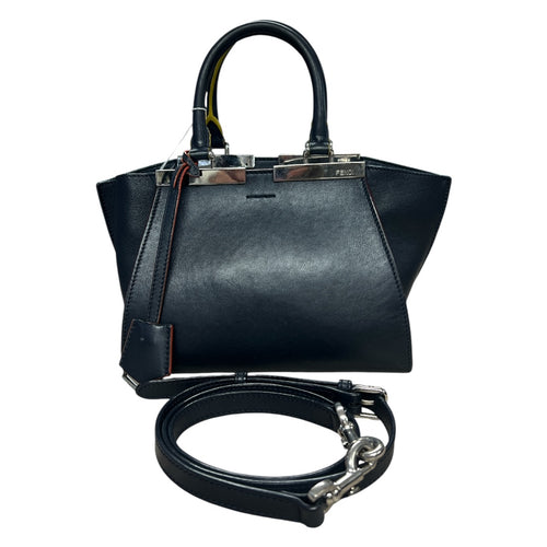 FENDI Petite 2Jours Leather 2-Way Top Handle Shoulder Bag Black FE363