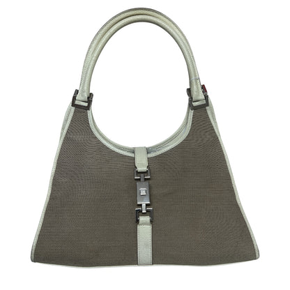 GUCCI Jackie Canvas Leather Hobo Shoulder Bag Beige  GU563