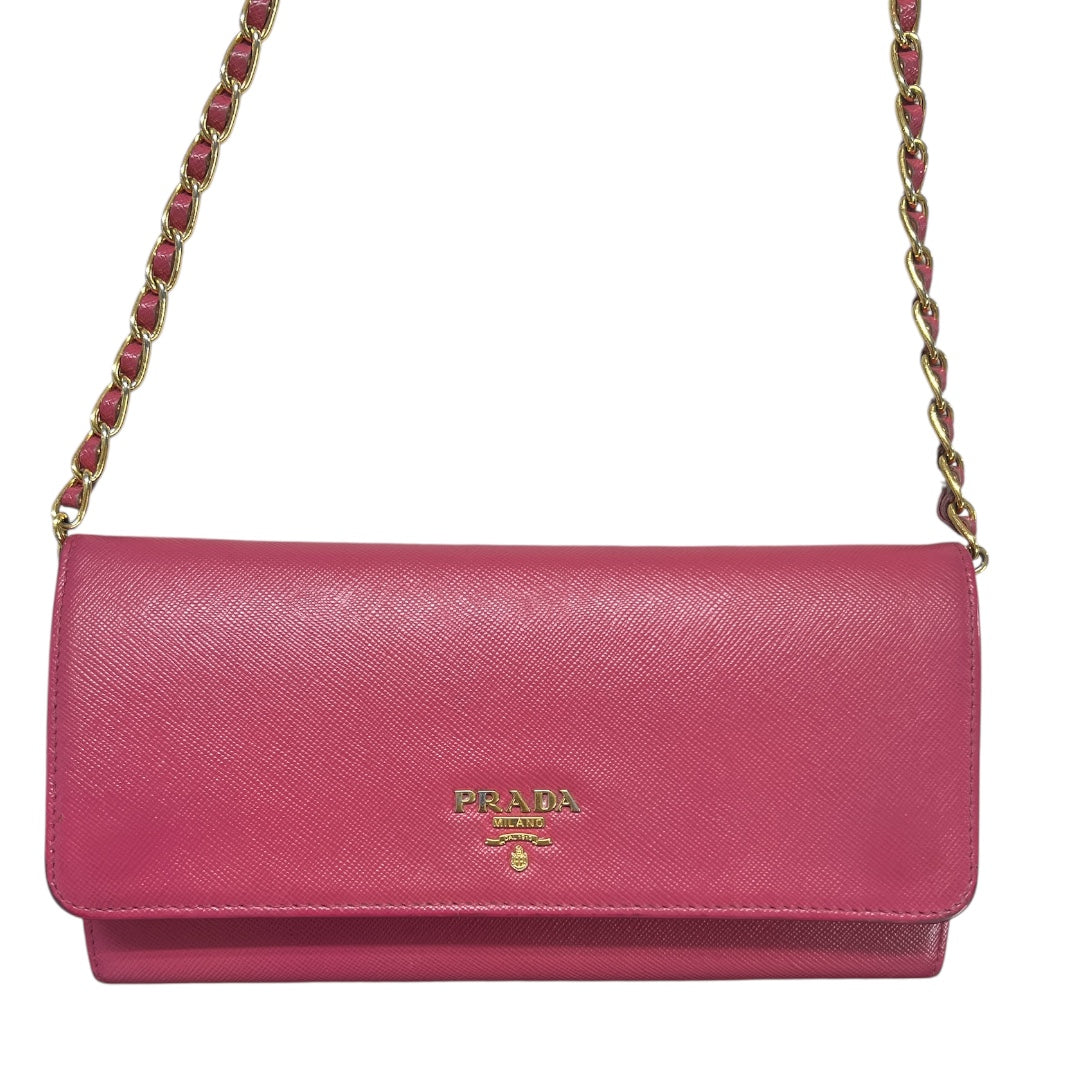 PRADA Saffiano Leather Chain Wallet Shoulder Bag Pink  PR176