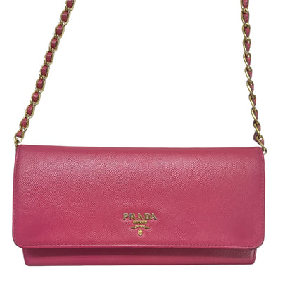 PRADA Saffiano Leather Chain Wallet Shoulder Bag Pink  PR176