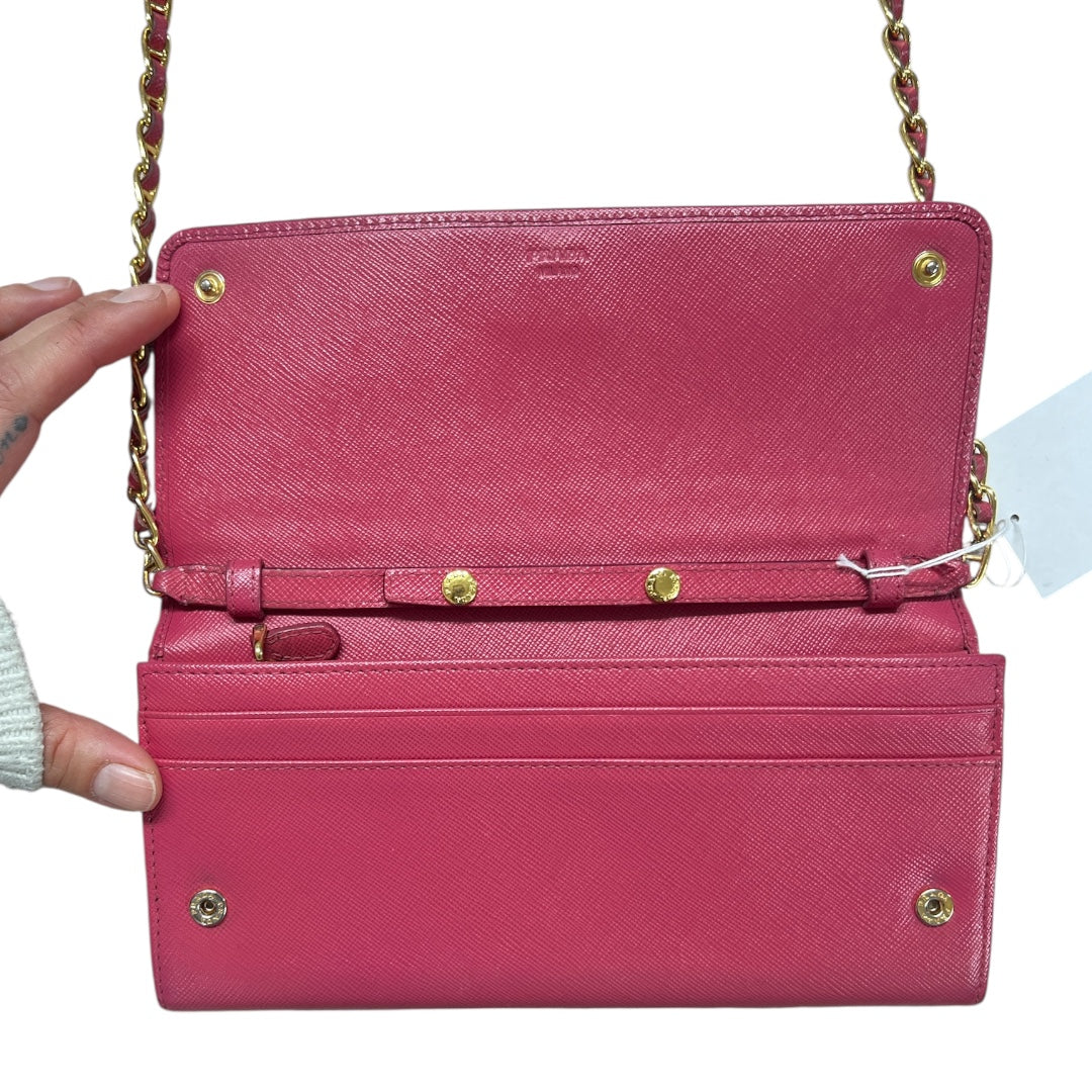 PRADA Saffiano Leather Chain Wallet Shoulder Bag Pink  PR176