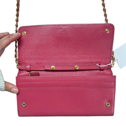 PRADA Saffiano Leather Chain Wallet Shoulder Bag Pink  PR176