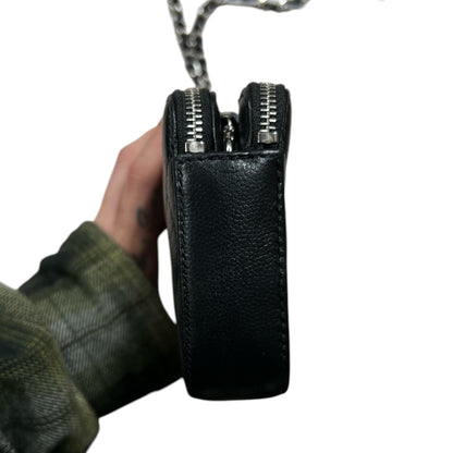 CHANEL Double Zip Chain Wallet Quilted Grained Calfskin Black CH2108