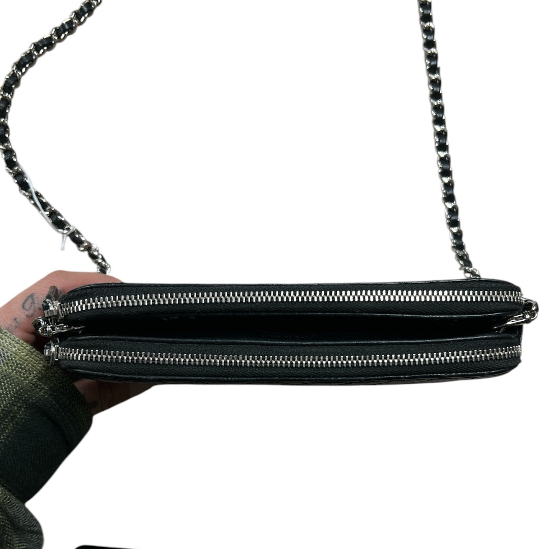 CHANEL Double Zip Chain Wallet Quilted Grained Calfskin Black CH2108