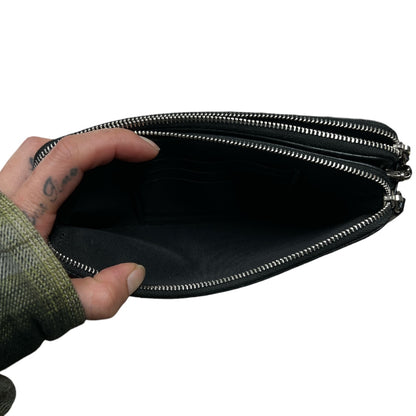 CHANEL Double Zip Chain Wallet Quilted Grained Calfskin Black CH2108