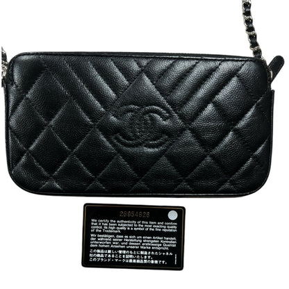 CHANEL Double Zip Chain Wallet Quilted Grained Calfskin Black CH2108