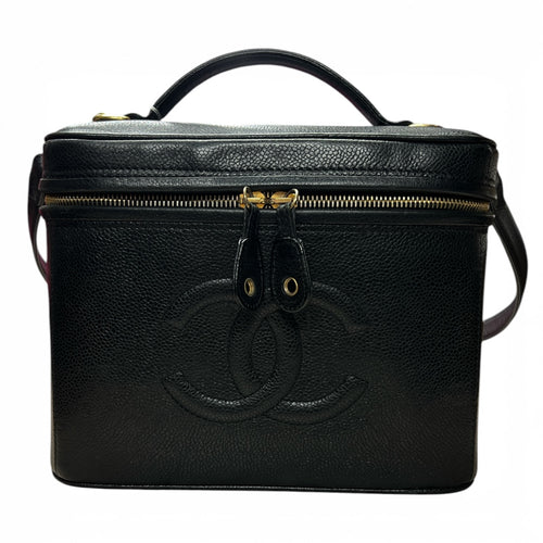 CHANEL Vanity Bag CC Logo Caviar Skin Black Gold Hardware 2WAY CH2115