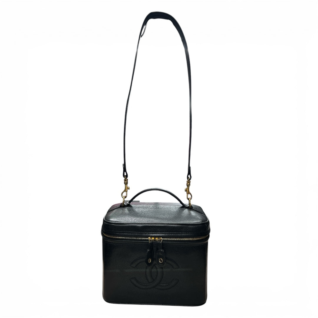 CHANEL Vanity Bag CC Logo Caviar Skin Black Gold Hardware 2WAY CH2115
