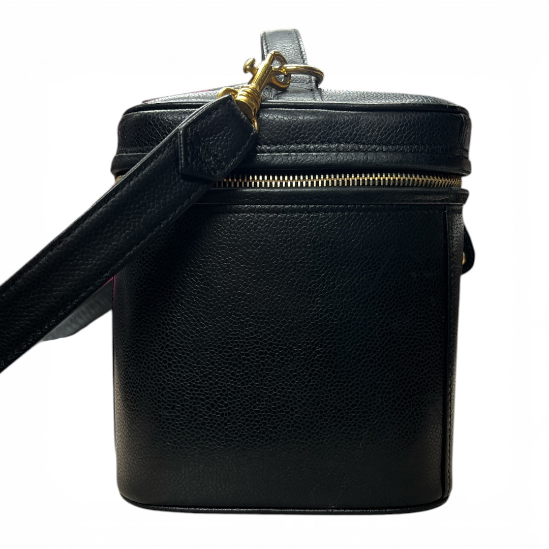 CHANEL Vanity Bag CC Logo Caviar Skin Black Gold Hardware 2WAY CH2115