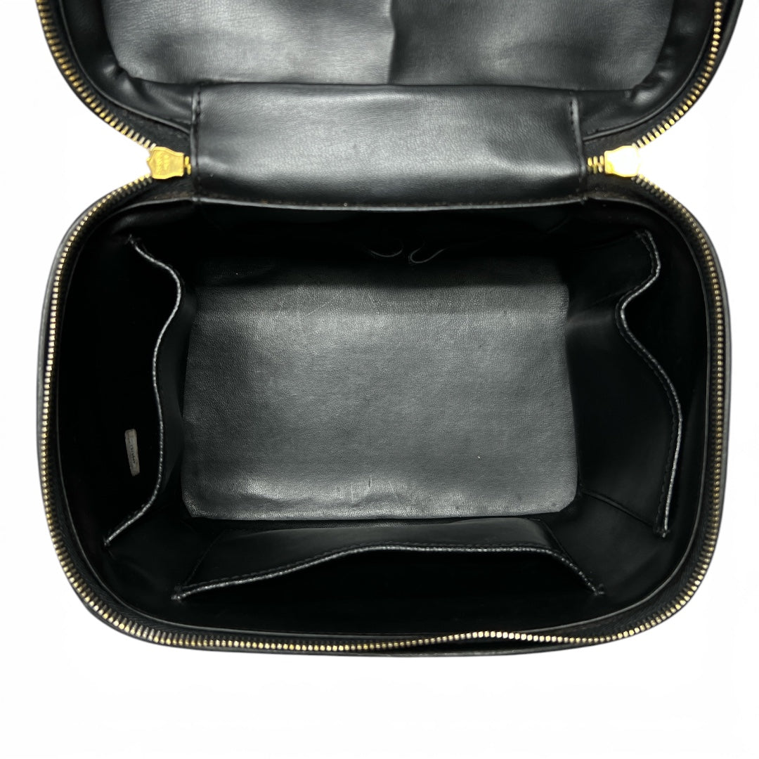 CHANEL Vanity Bag CC Logo Caviar Skin Black Gold Hardware 2WAY CH2115