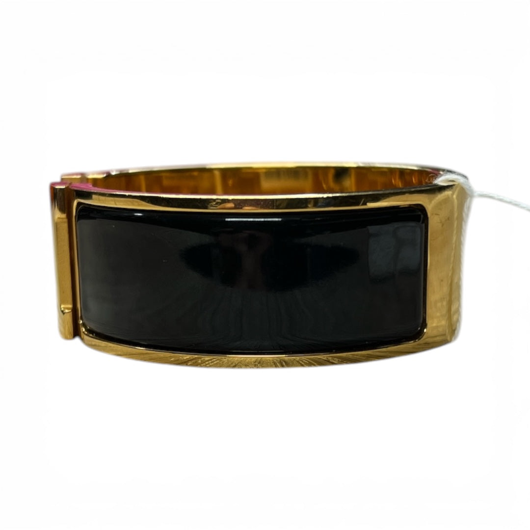 HERMES Clic Clac H Bracelet Black Enamel Gold Hardware Bangle HE443