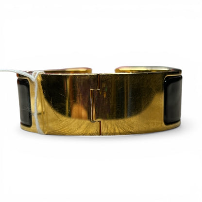 HERMES Clic Clac H Bracelet Black Enamel Gold Hardware Bangle HE443