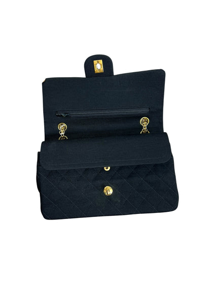 CHANEL Vintage Classic Double Flap Medium Jersey Black Gold Hardware Chain Shoulder Bag 1994-1996 CH2118
