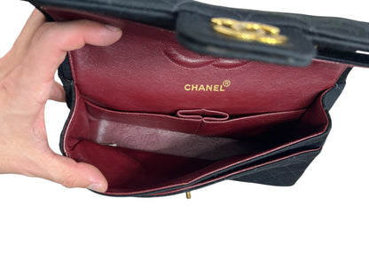CHANEL Vintage Classic Double Flap Medium Jersey Black Gold Hardware Chain Shoulder Bag 1994-1996 CH2118