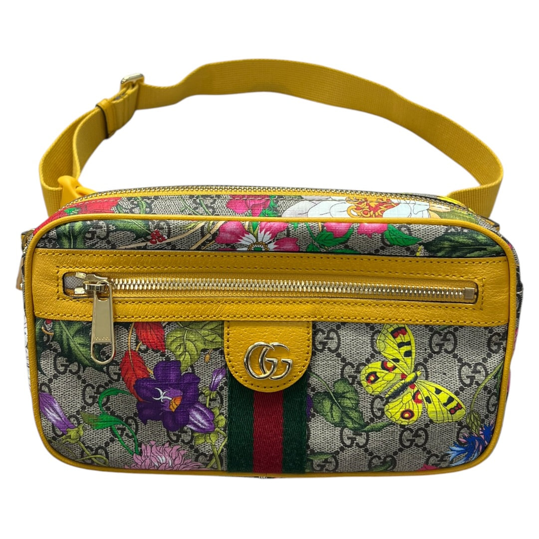 GUCCI GG Flora Ophidia Belt Bag PVC Leather Yellow GU588