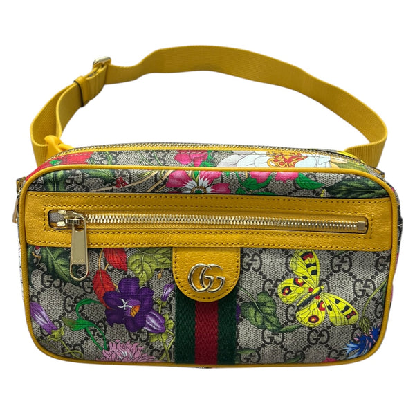 GUCCI GG Flora Ophidia Belt Bag PVC Leather Yellow GU588