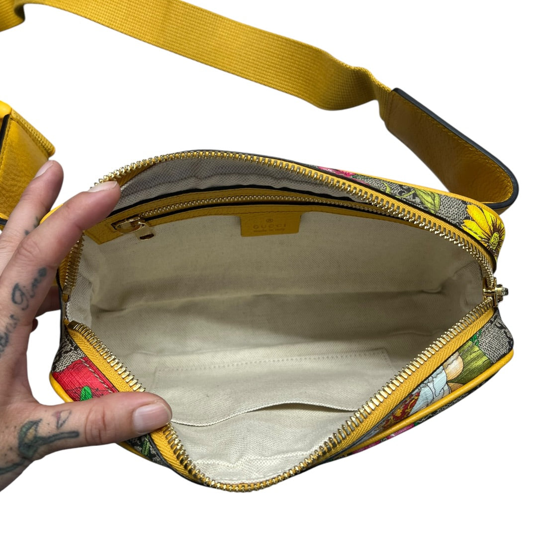 GUCCI GG Flora Ophidia Belt Bag PVC Leather Yellow GU588