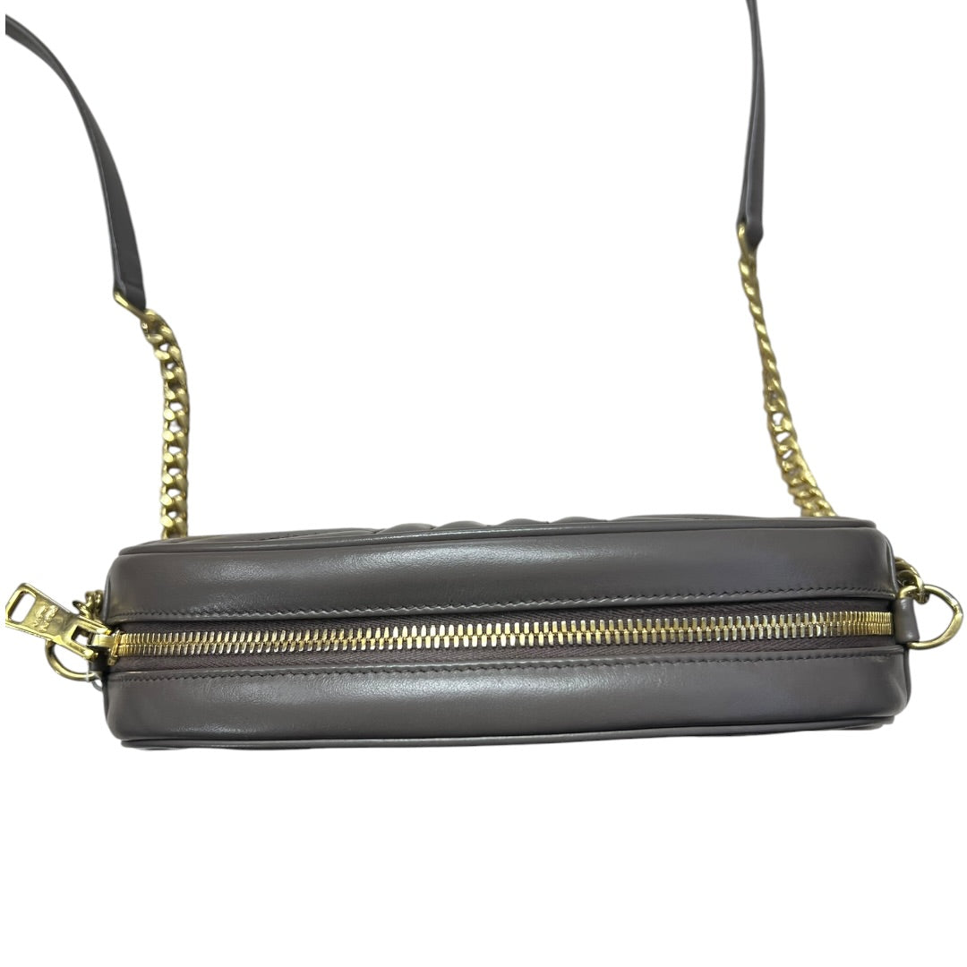 PRADA Diagram Leather Chain Shoulder Bag Gray PR192