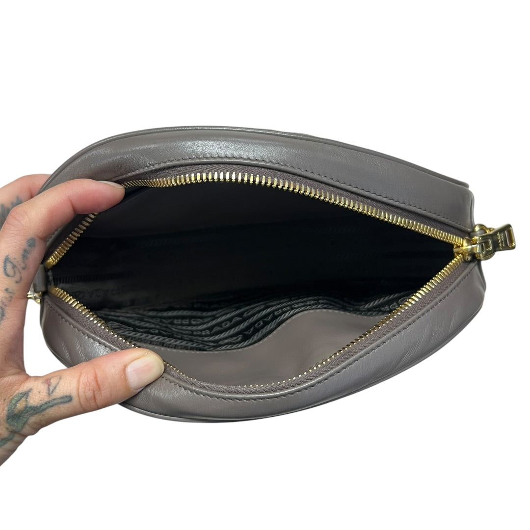 PRADA Diagram Leather Chain Shoulder Bag Gray PR192