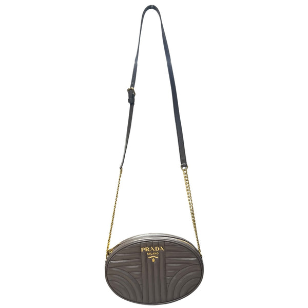PRADA Diagram Leather Chain Shoulder Bag Gray PR192