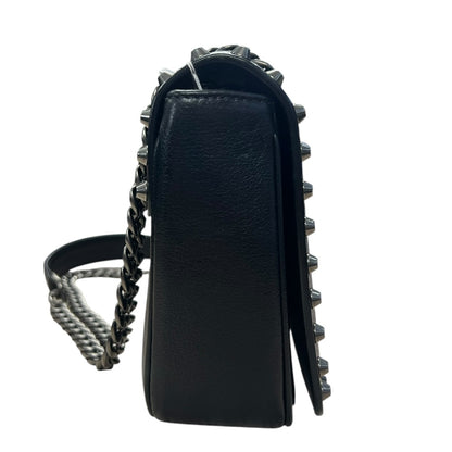 PRADA Studded Leather Flap Chain Shoulder Bag Black  PR193