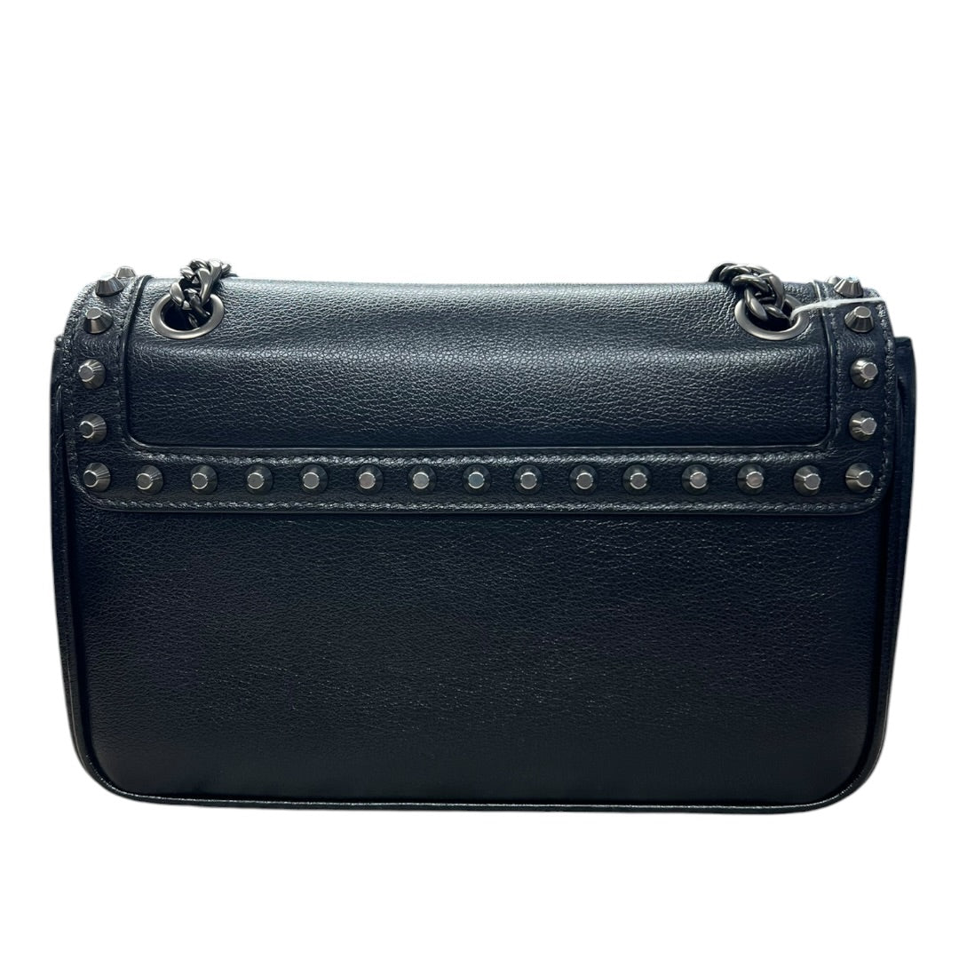 PRADA Studded Leather Flap Chain Shoulder Bag Black  PR193