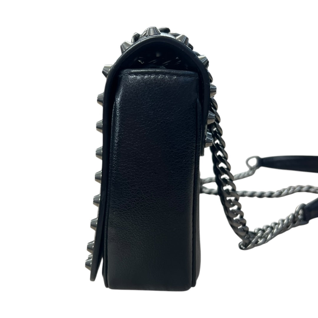 PRADA Studded Leather Flap Chain Shoulder Bag Black  PR193