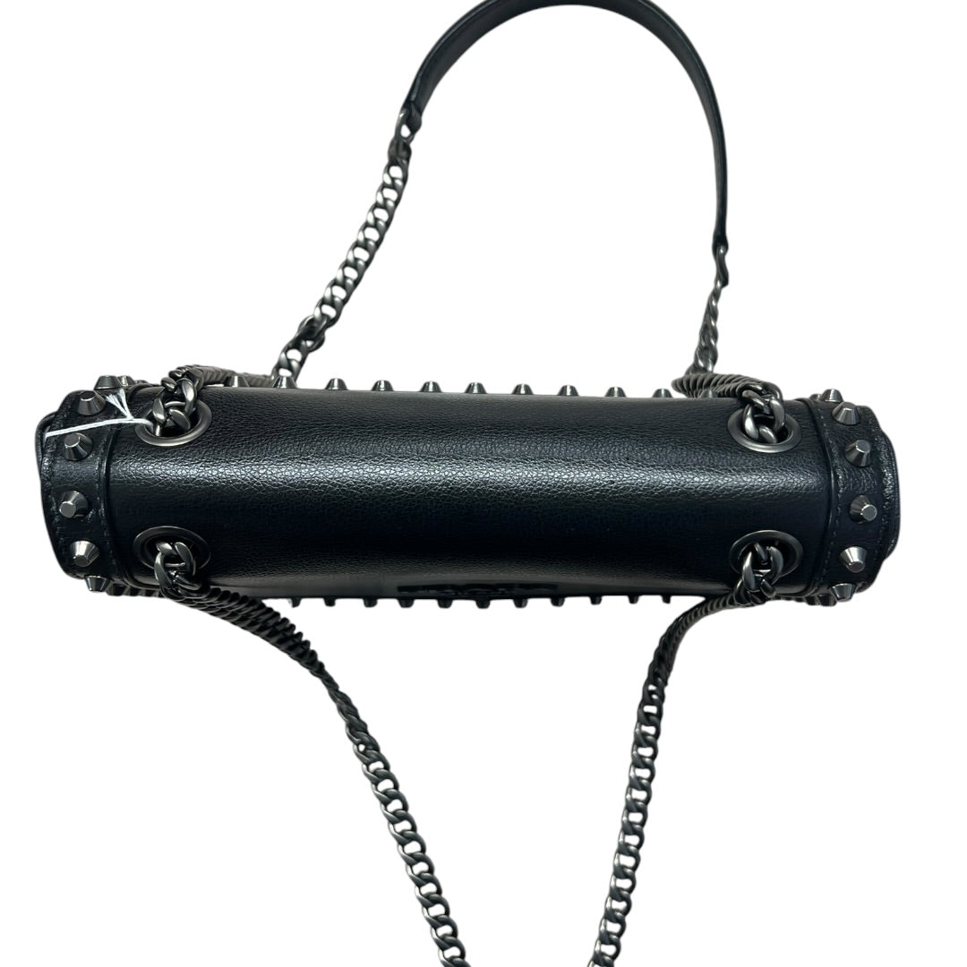PRADA Studded Leather Flap Chain Shoulder Bag Black  PR193